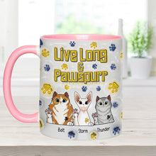 Load image into Gallery viewer, Personalized Accent Mug Live Long and Pawspurr Cat Design Gift for Pet Lovers
