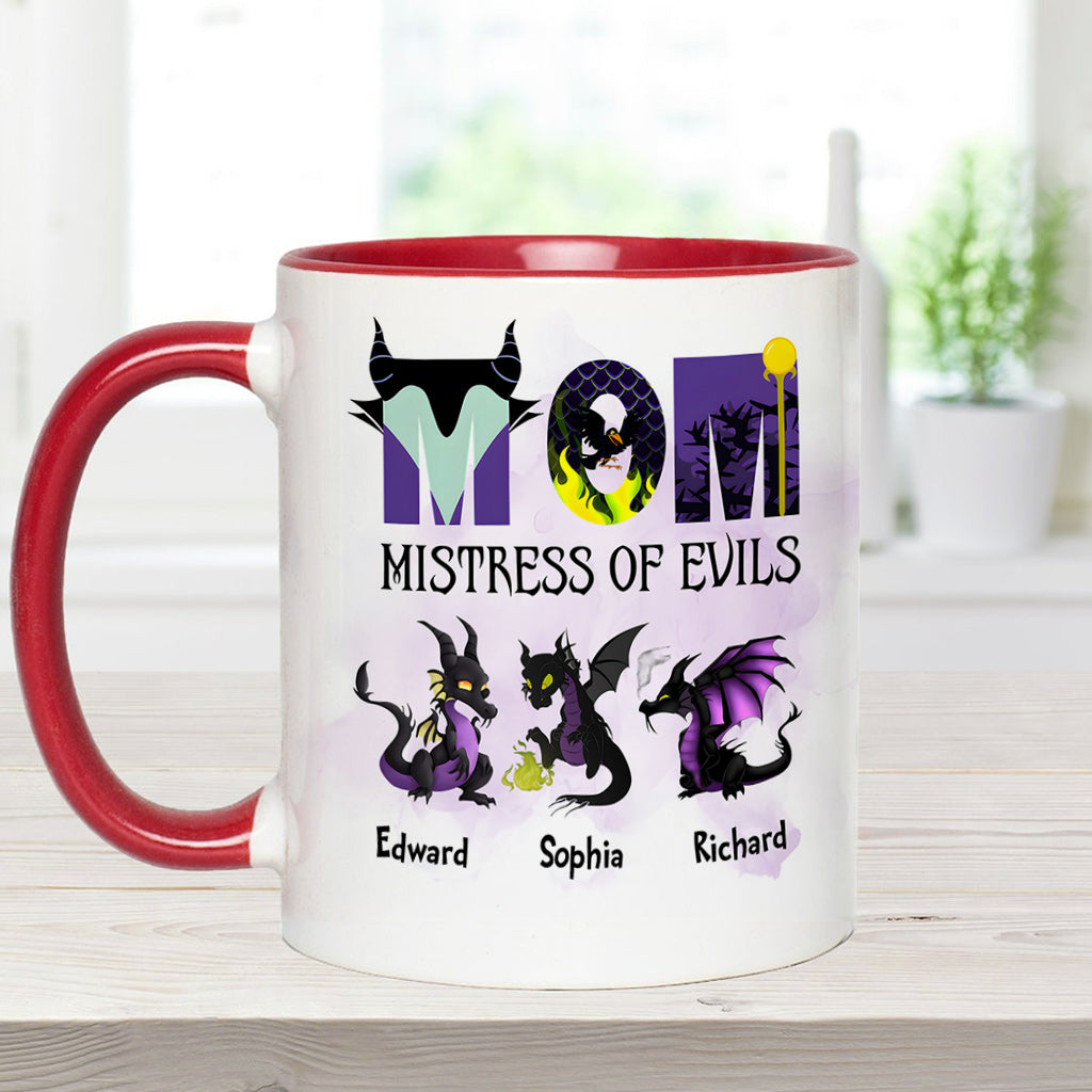 Personalized Two-Tone Accent Mug with 'Mistress of Evils' Design for Mom