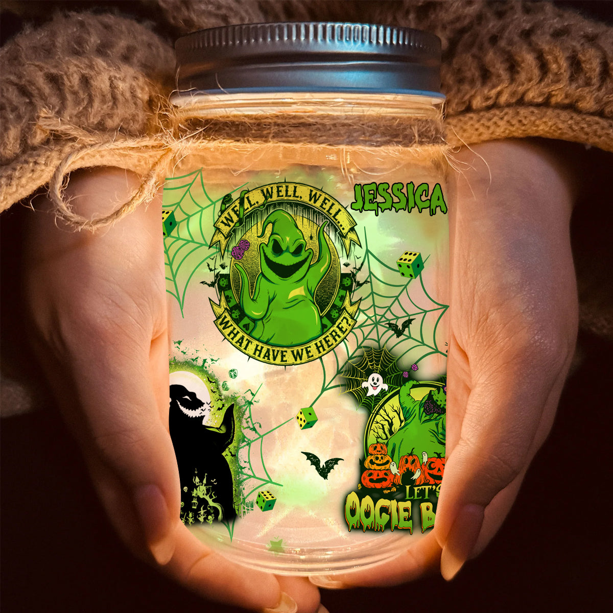 Personalized Oogie Boogie Mason Jar Light Decor Gift for Halloween