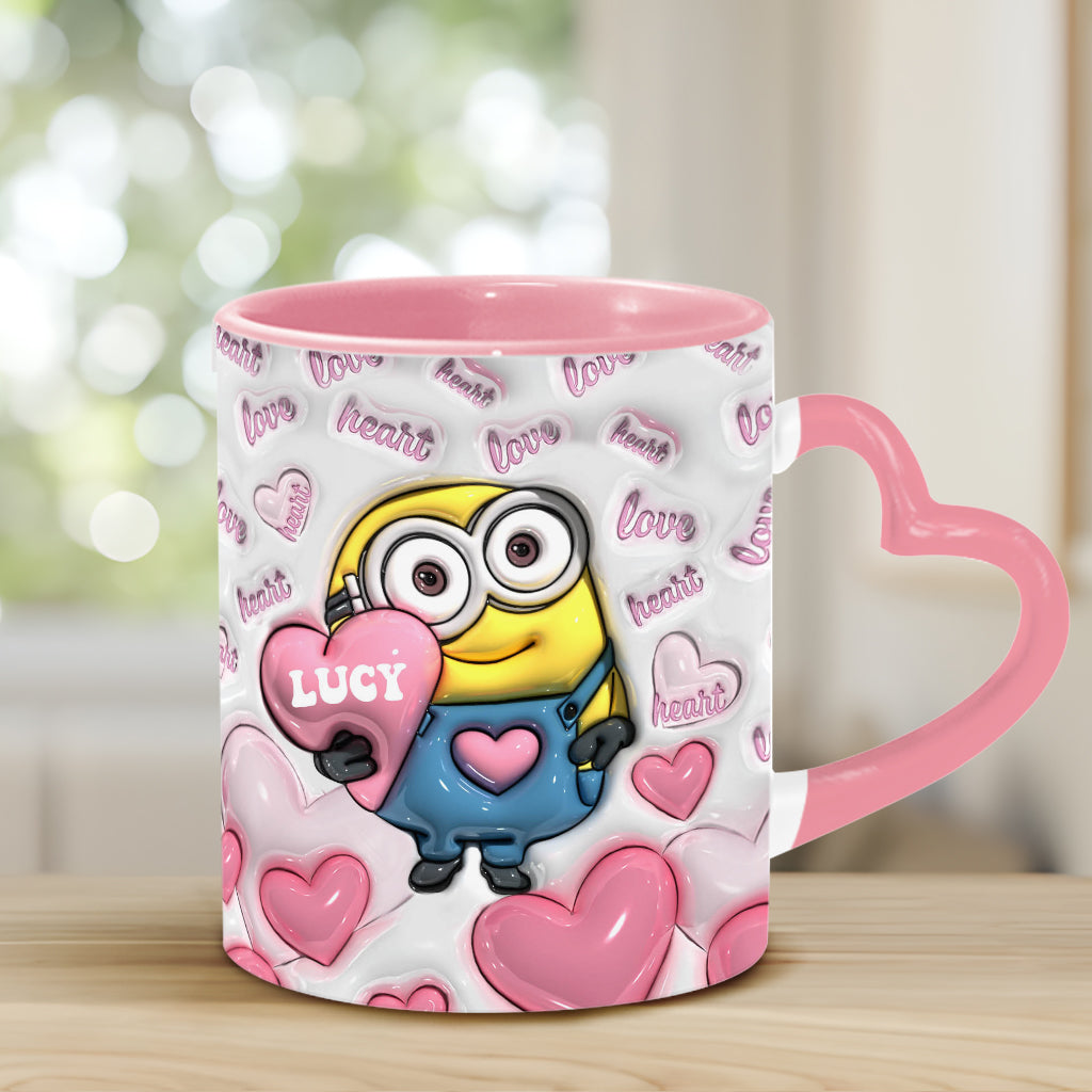 Personalized Heart Handle Mug Minion Design Custom Name Gift for Valentine’s Day