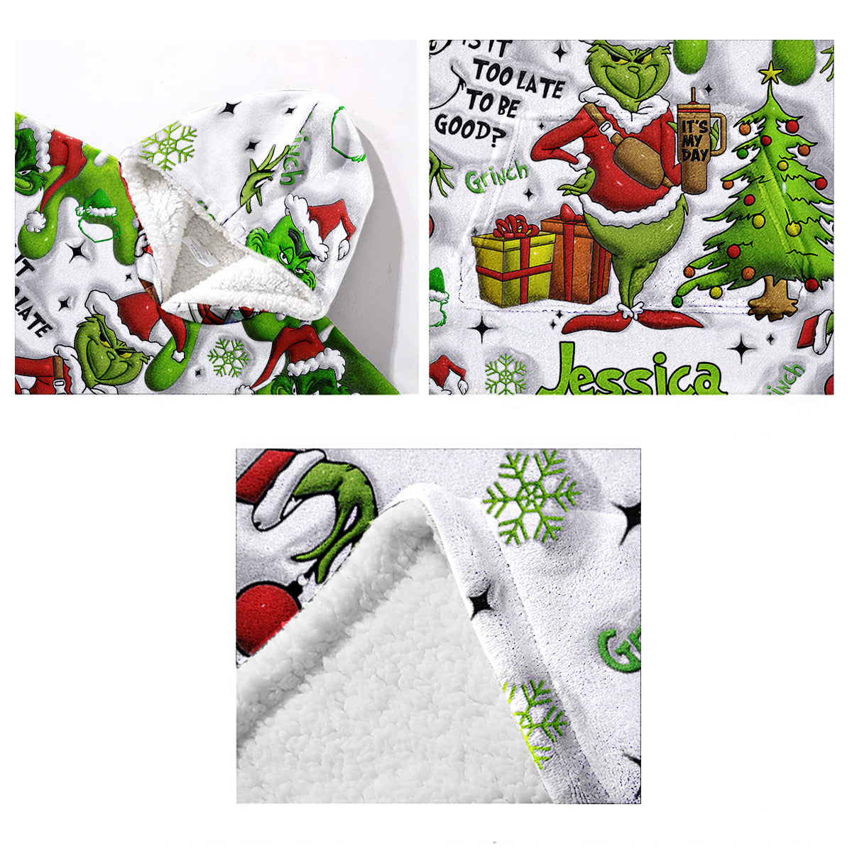 Personalized Grinchmas Blanket Hoodie Gift for Kids - Cozy Holiday Apparel
