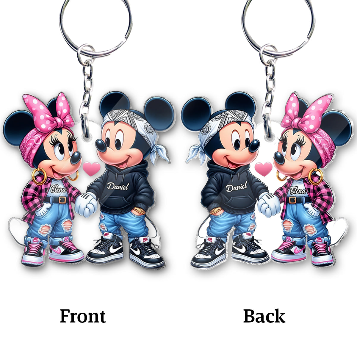 Personalized Mouse Couple Keychain Custom Name Gift for Valentine’s Day