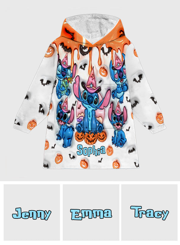 Personalized Spooky Ohana Blanket Hoodie with Custom Name