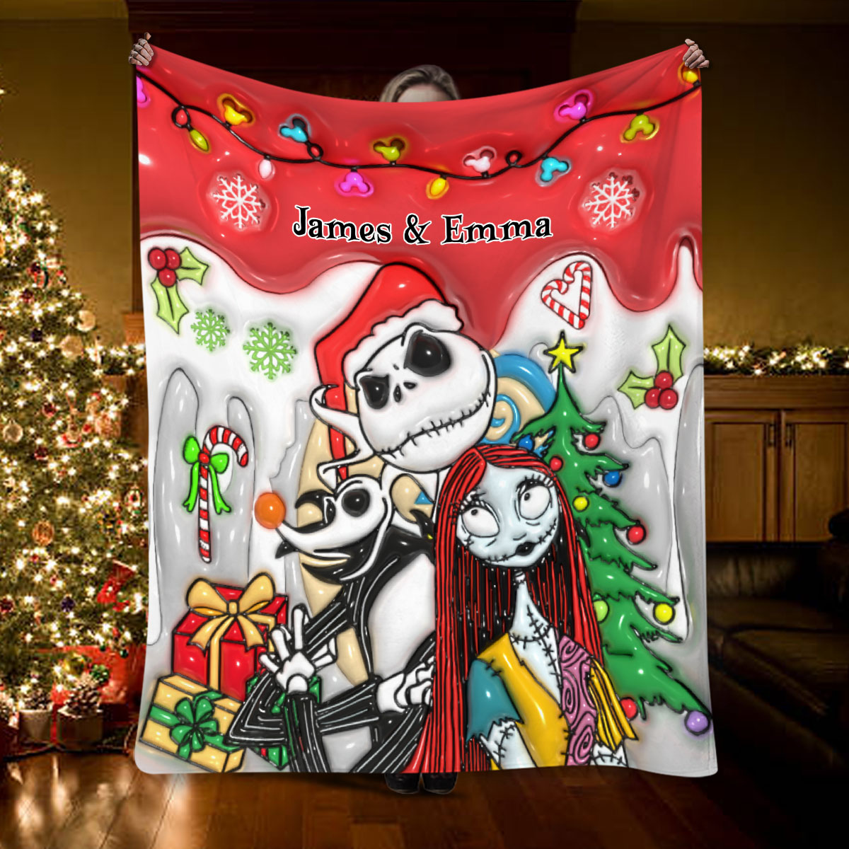 Personalized Nightmare Before Christmas Blanket Custom Name Gift
