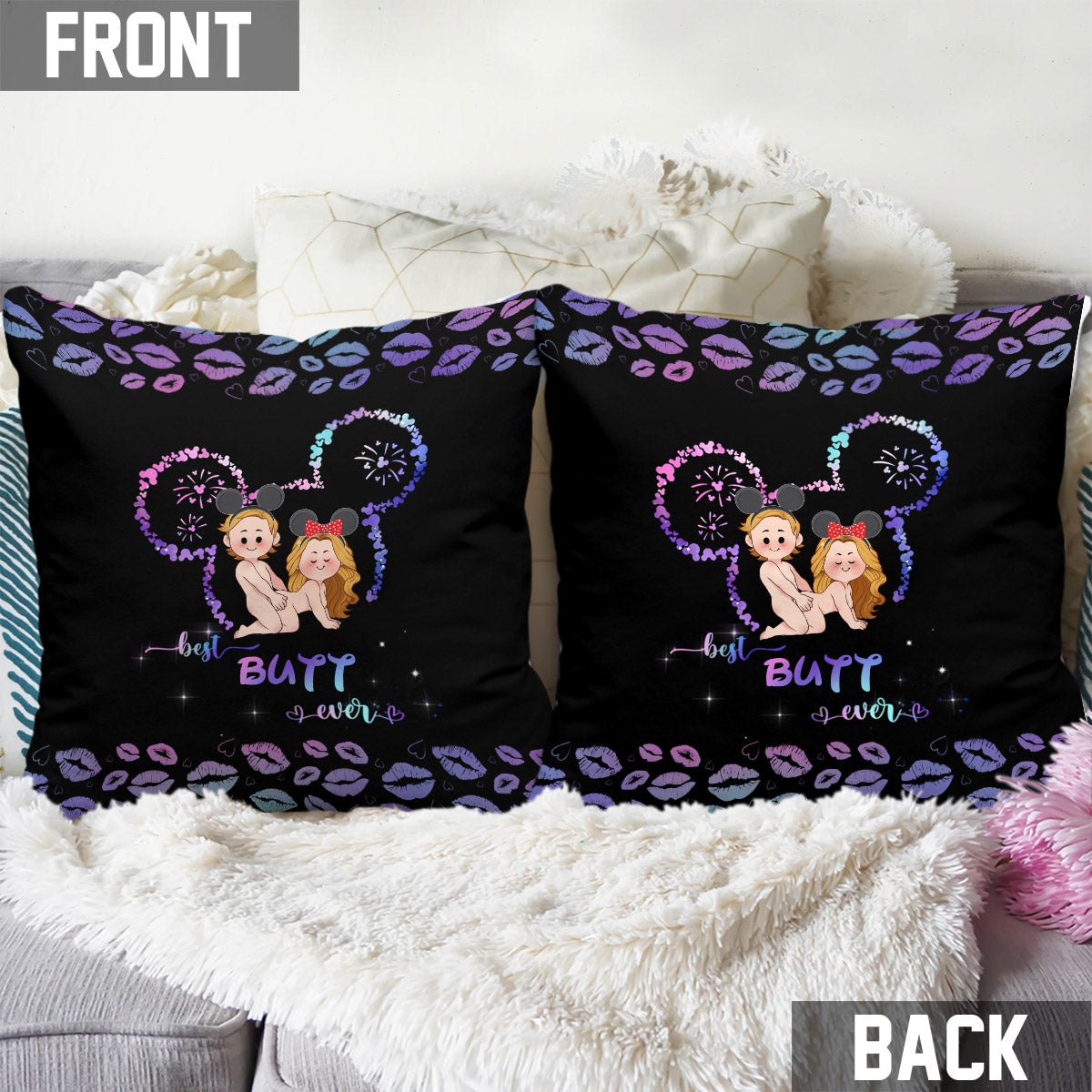Personalized Best Butt Ever Mouse Ears Throw Pillow for Couples