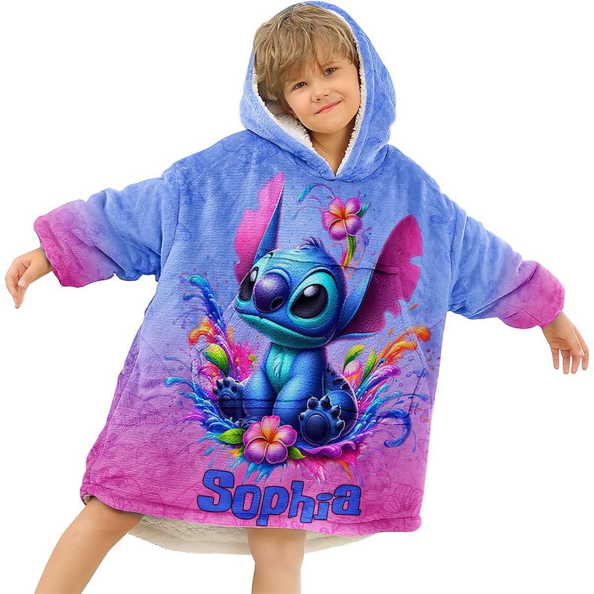 Personalized Stitch Blanket Hoodie Custom Name Gift for Kids
