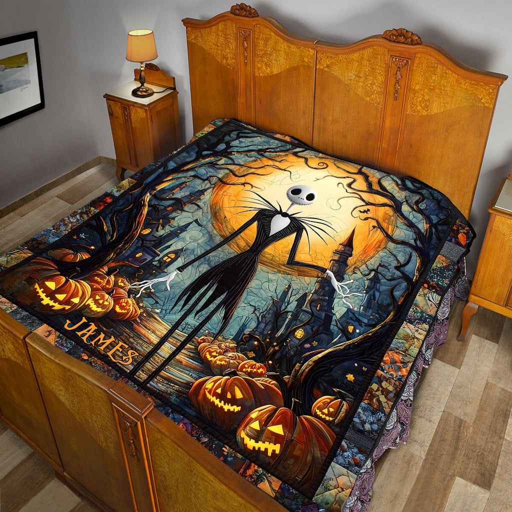 Personalized Nightmare Before Christmas Quilt with Pumpkin King Design