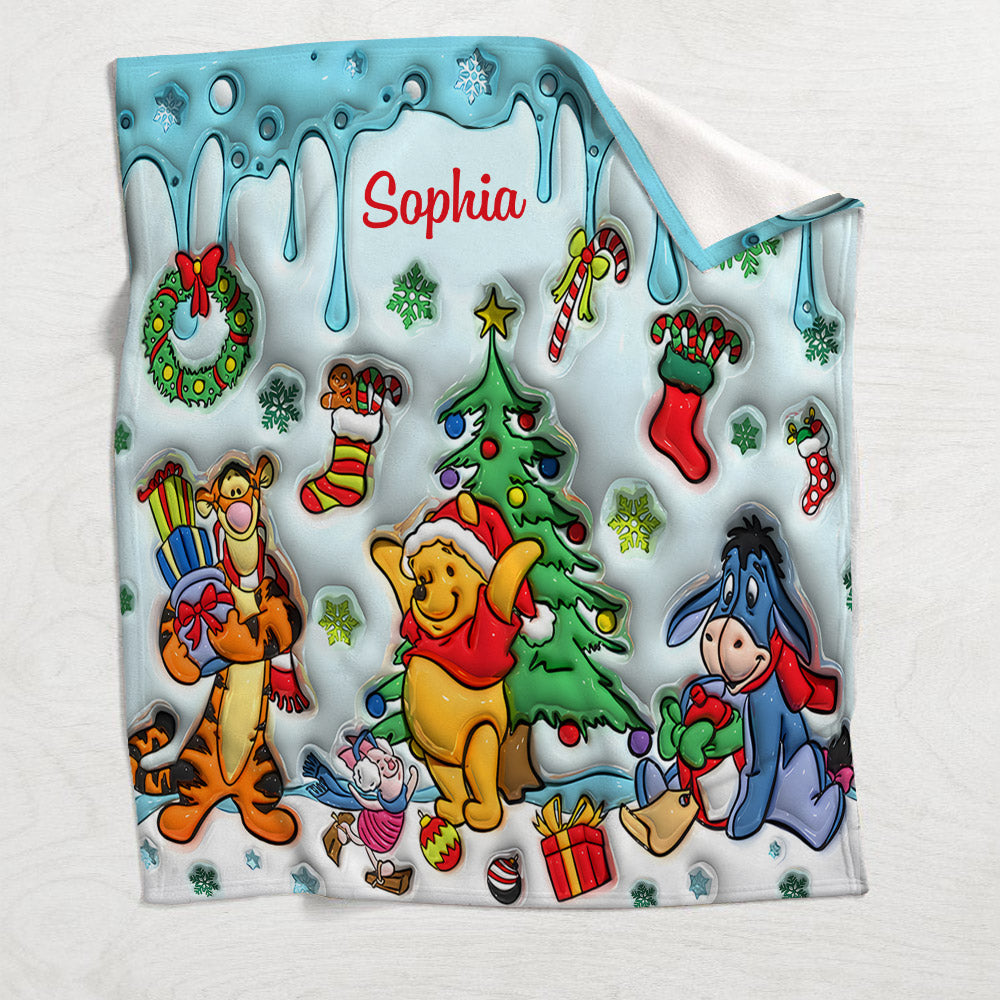 Personalized Holiday Blanket with Disney Characters Custom Name Gift for Kids