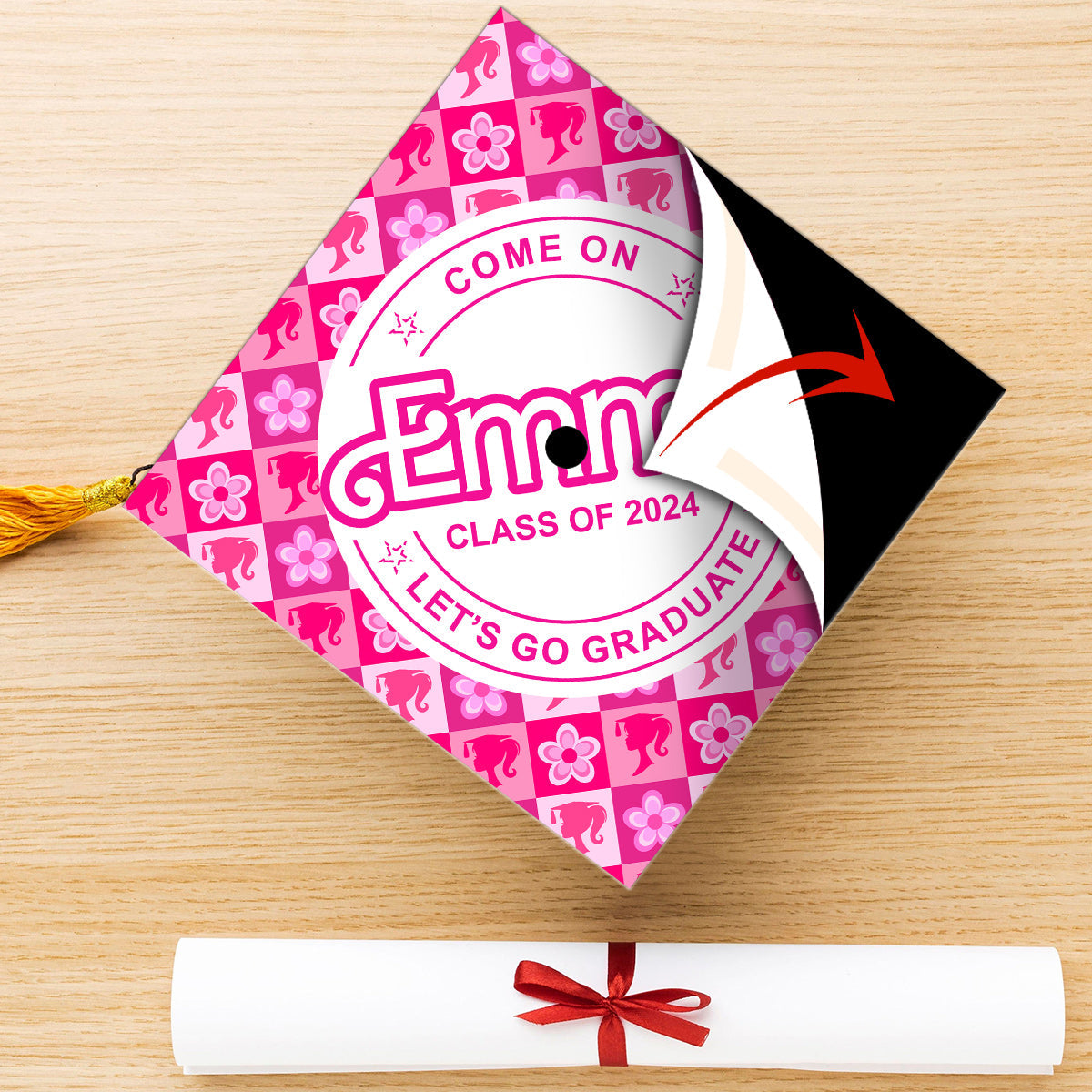 Personalized Graduation Cap Topper Pink Doll Theme Gift for Daughter