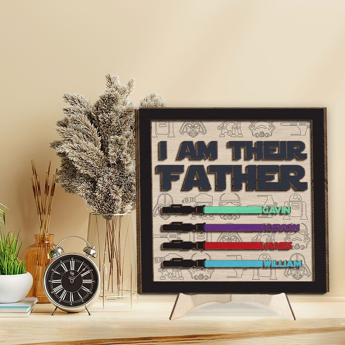 Personalized 2 Layered Wood Plaque I Am Their Father Gift for Dad