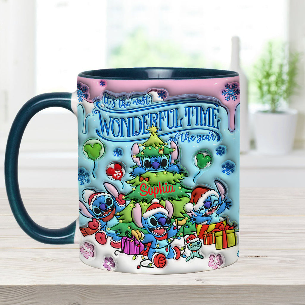 Personalized Merry Stitchmas Accent Mug Custom Name Gift for Christmas