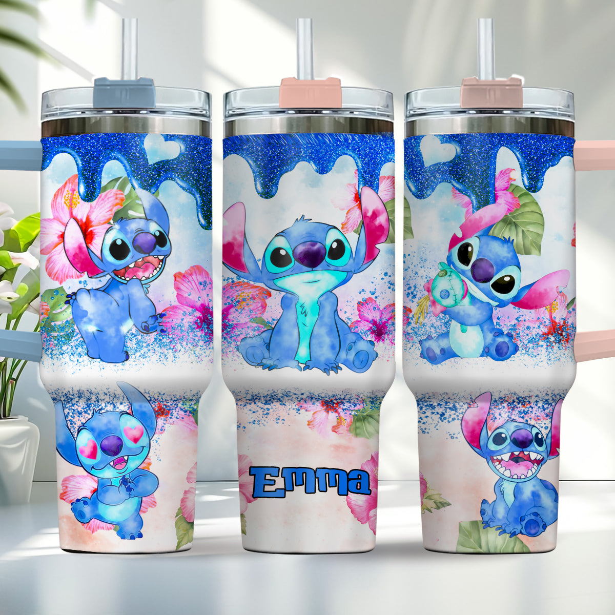 Personalized Tropical Vibe Tumbler With Handle Custom Name Gift