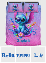 Load image into Gallery viewer, Personalized Blue Stitch Bedding Set Custom Name Gift Idea
