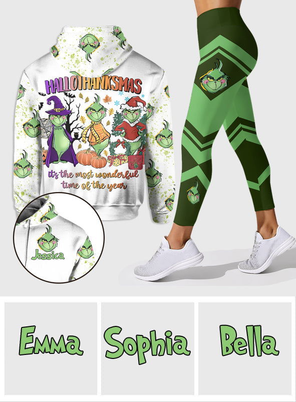 Personalized Grinch Hoodie and Leggings Set for Christmas Gift