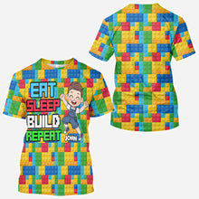 Load image into Gallery viewer, Personalized Fun Kids All Over Shirt with Name – Eat Sleep Build Repeat

