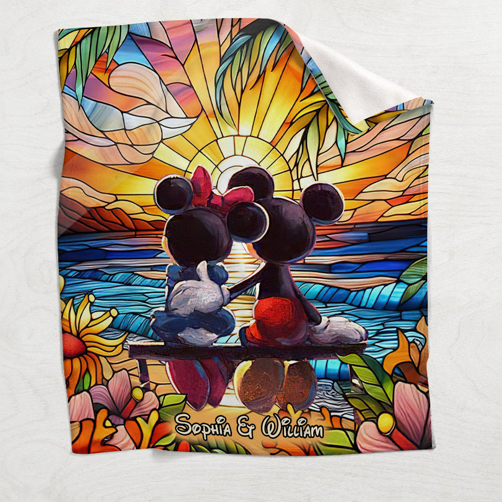 Personalized Romantic Sunset Mouse Blanket Custom Couple Gift