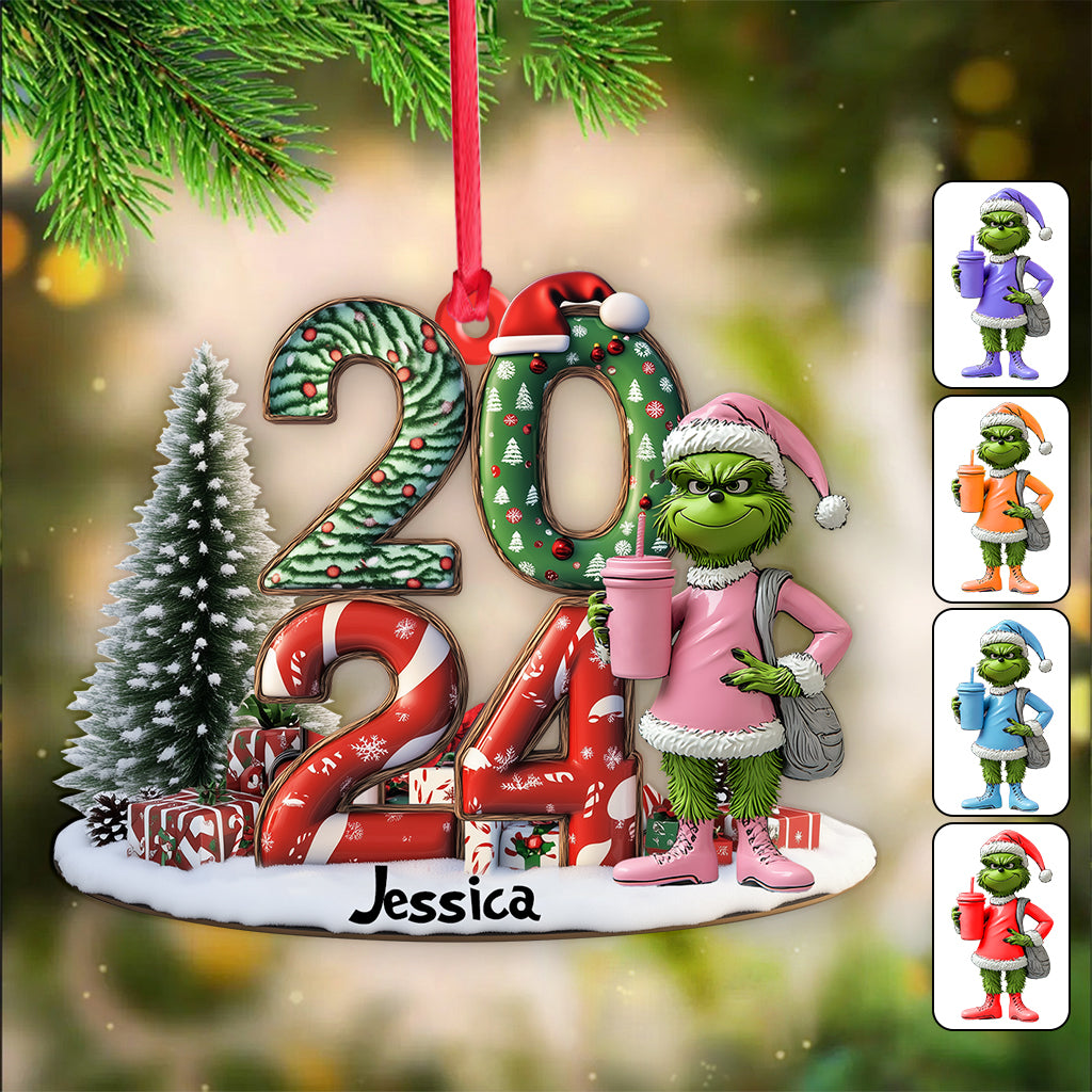 Personalized Grinch Christmas Ornament Custom Shaped Gift 2024