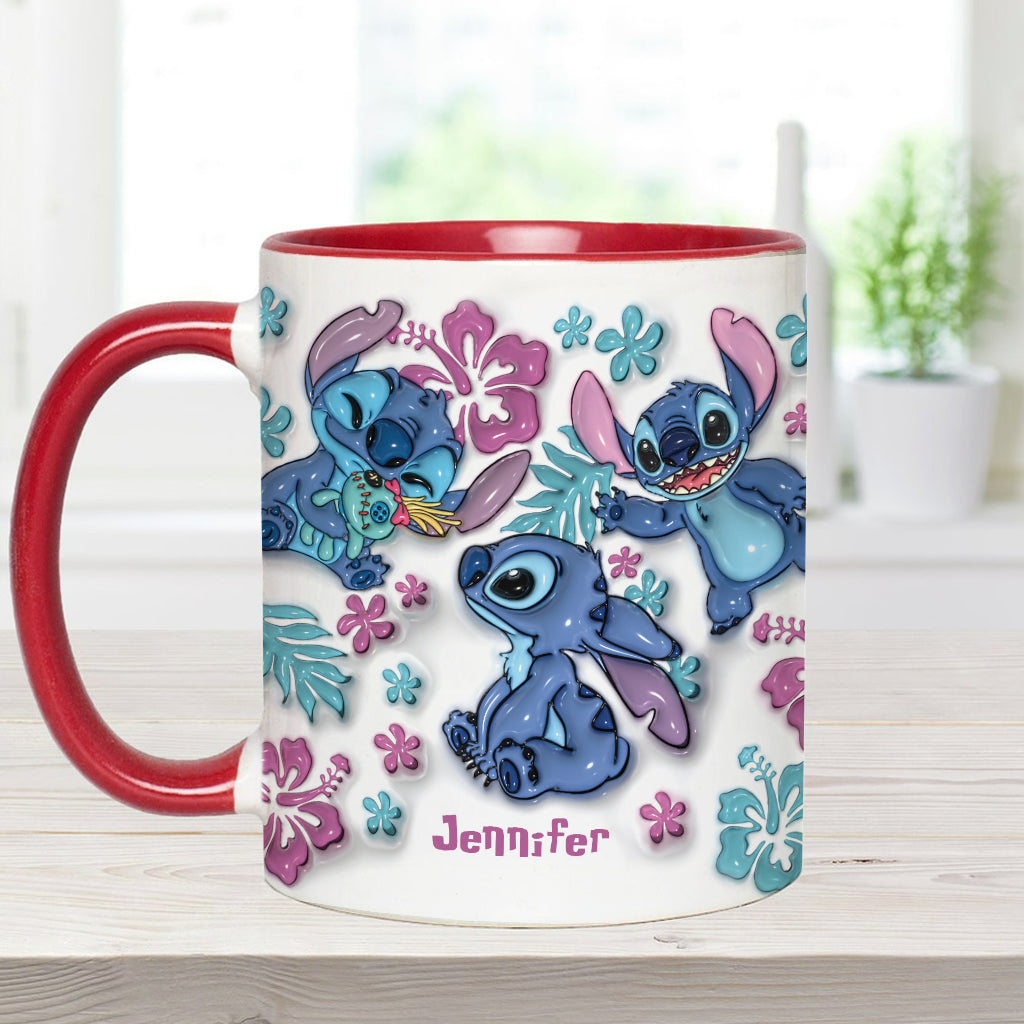 Personalized Accent Mug with Blue Rim Cute Character Design Gift for Mom