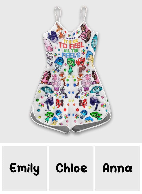 Personalized All the Feels Romper for Women - Cute Cotton Spandex Gift