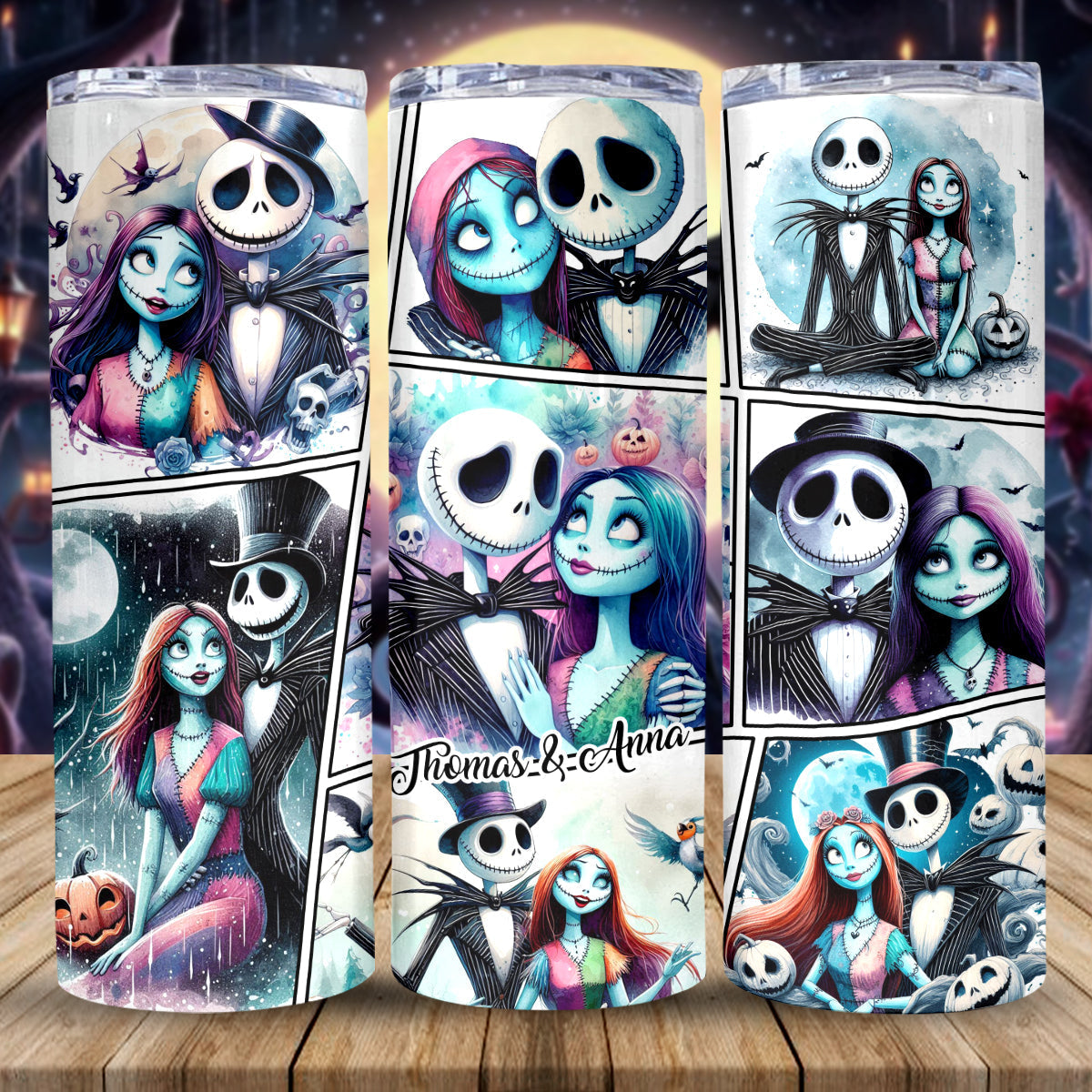 Personalized Nightmare Before Christmas Skinny Tumbler Custom Name Gift for Couples