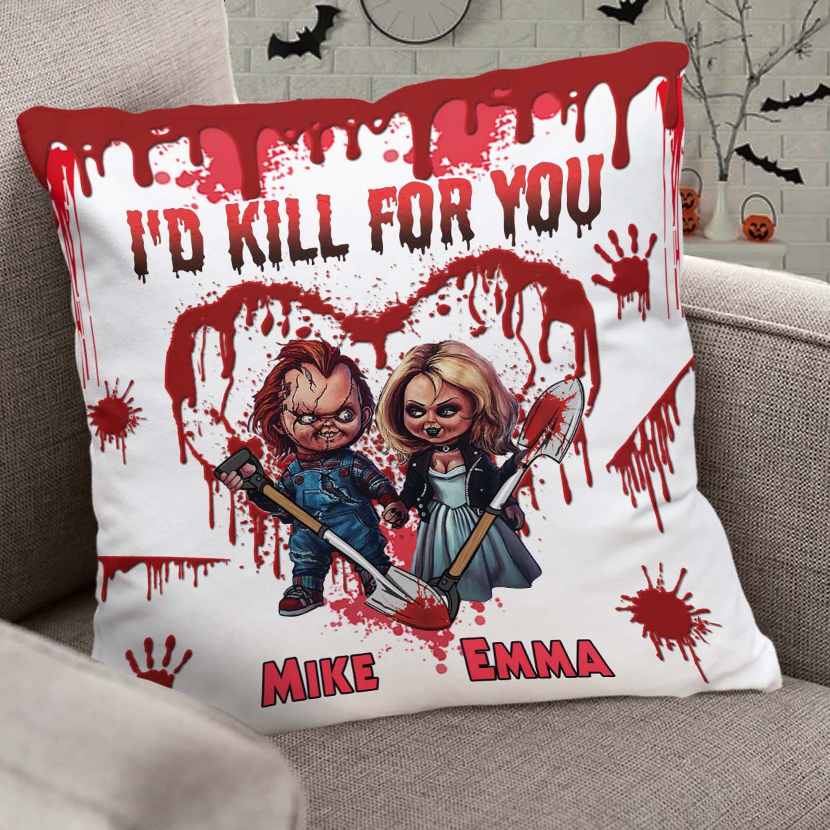 Personalized Horror Throw Pillow Custom Names Couples Gift