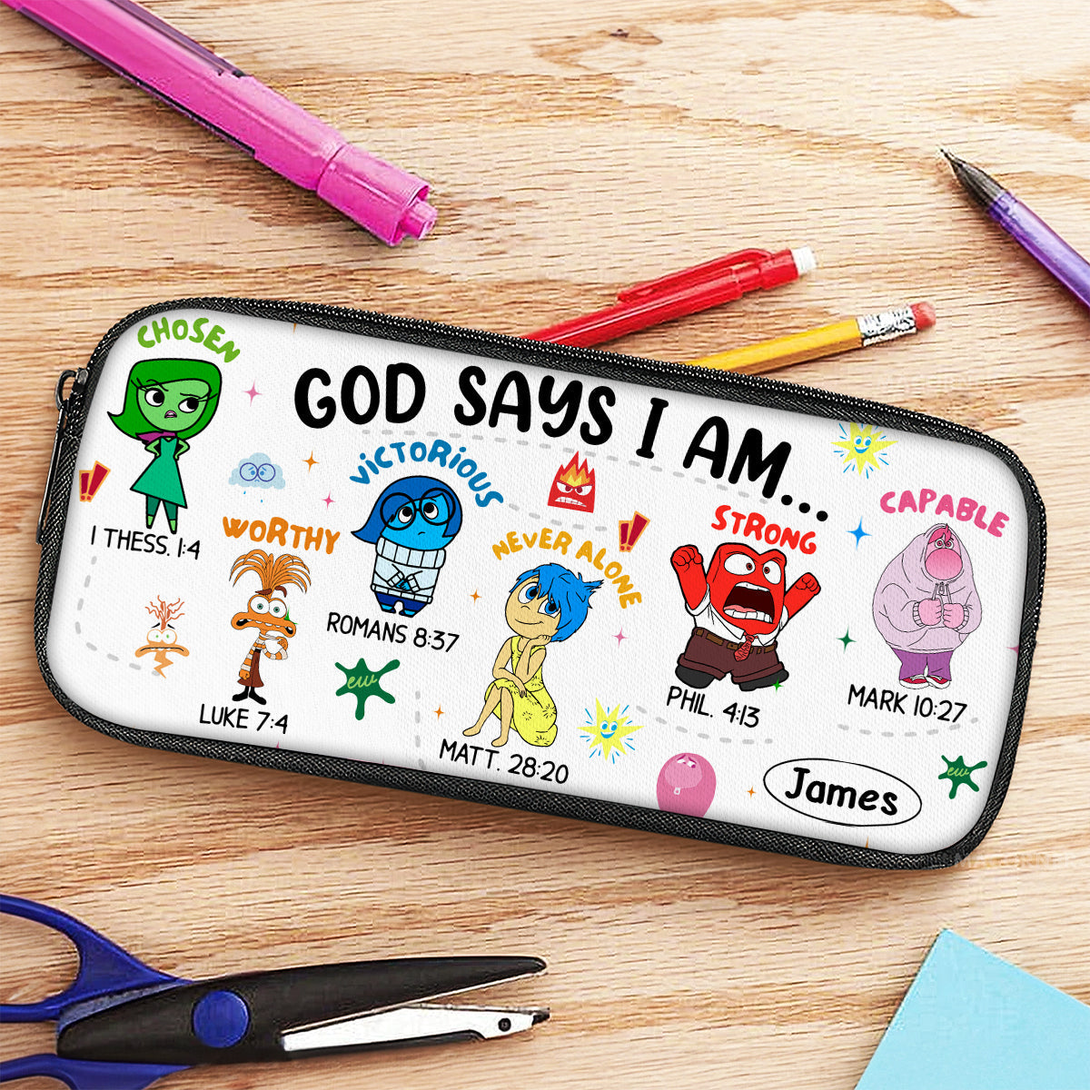 Personalized God Says I Am Pencil Case with Custom Name Gift for Kids