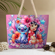 Load image into Gallery viewer, Personalized Cute Bubble Flowers Beach Bag Custom Name for Summer
