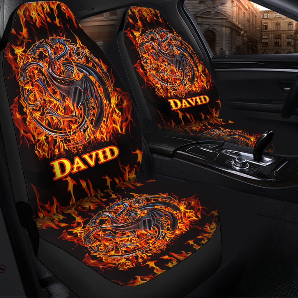 Personalized Fire Dragons Seat Covers Custom Name Gift for Car