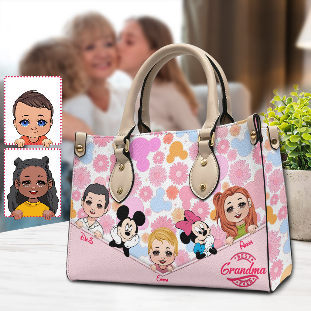 Personalized Leather Handbag Best Grandma Gift with Kids' Faces