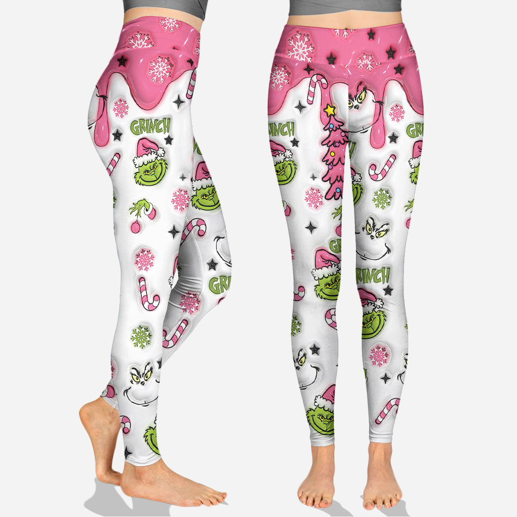 Personalized Grinchy Hoodie and Leggings Set for Christmas Gift