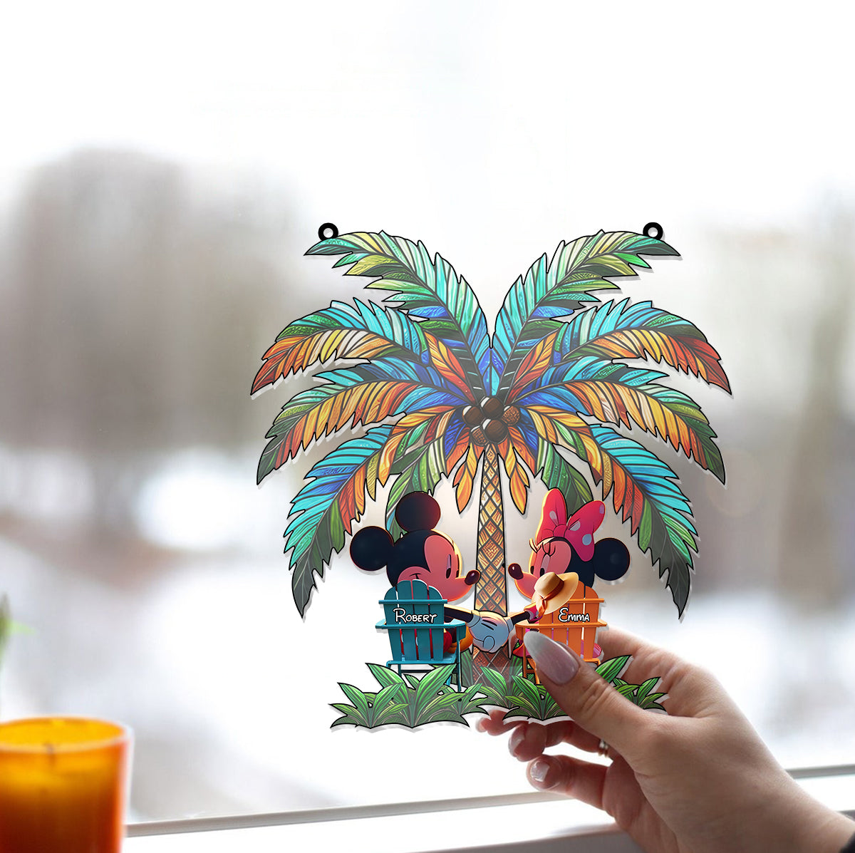 Personalized Palm Tree Suncatcher Ornament Custom Gift for Couple