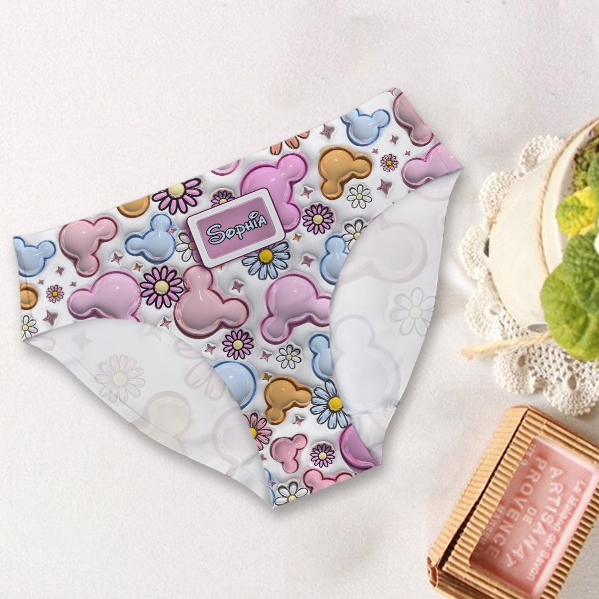 Personalized Cute Mouse Ears Floral Women's Briefs Unique Gift