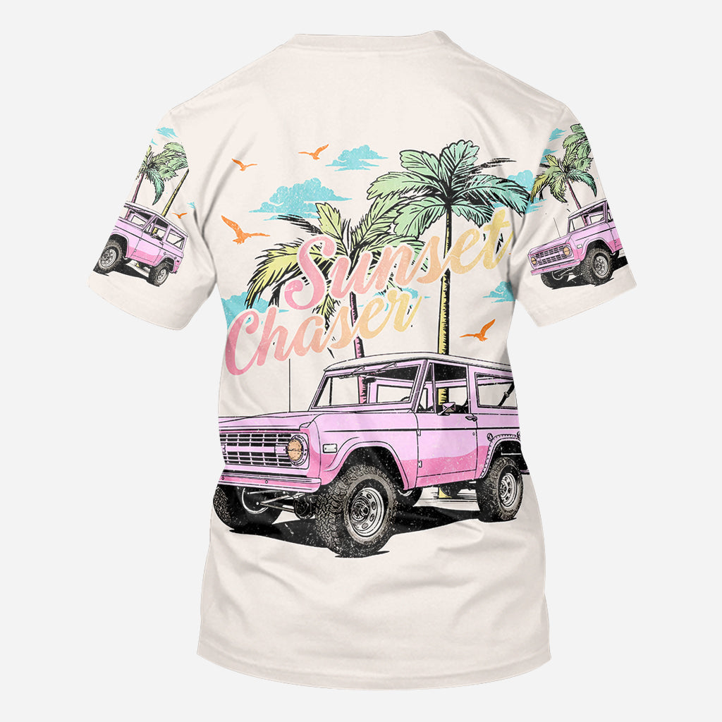 Personalized Sunset Chaser All Over Shirt with Custom Name for Beach Lovers
