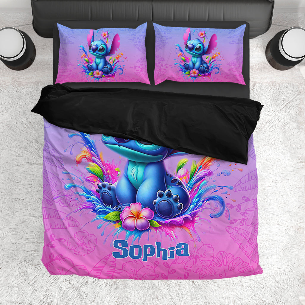Personalized Blue Stitch Bedding Set Custom Name Gift Idea