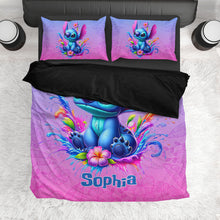Load image into Gallery viewer, Personalized Blue Stitch Bedding Set Custom Name Gift Idea

