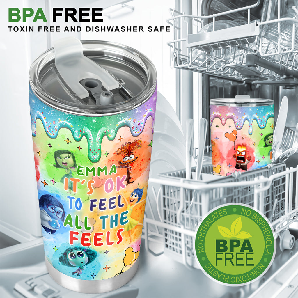 Personalized Tumbler It's Ok To Feel All The Feels Gift for Kids