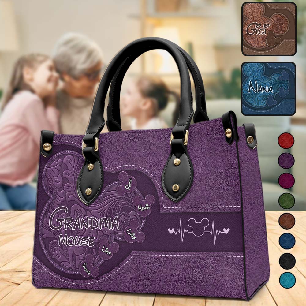 Personalized Mouse Ears Leather Handbag Custom Name Gift for Grandma