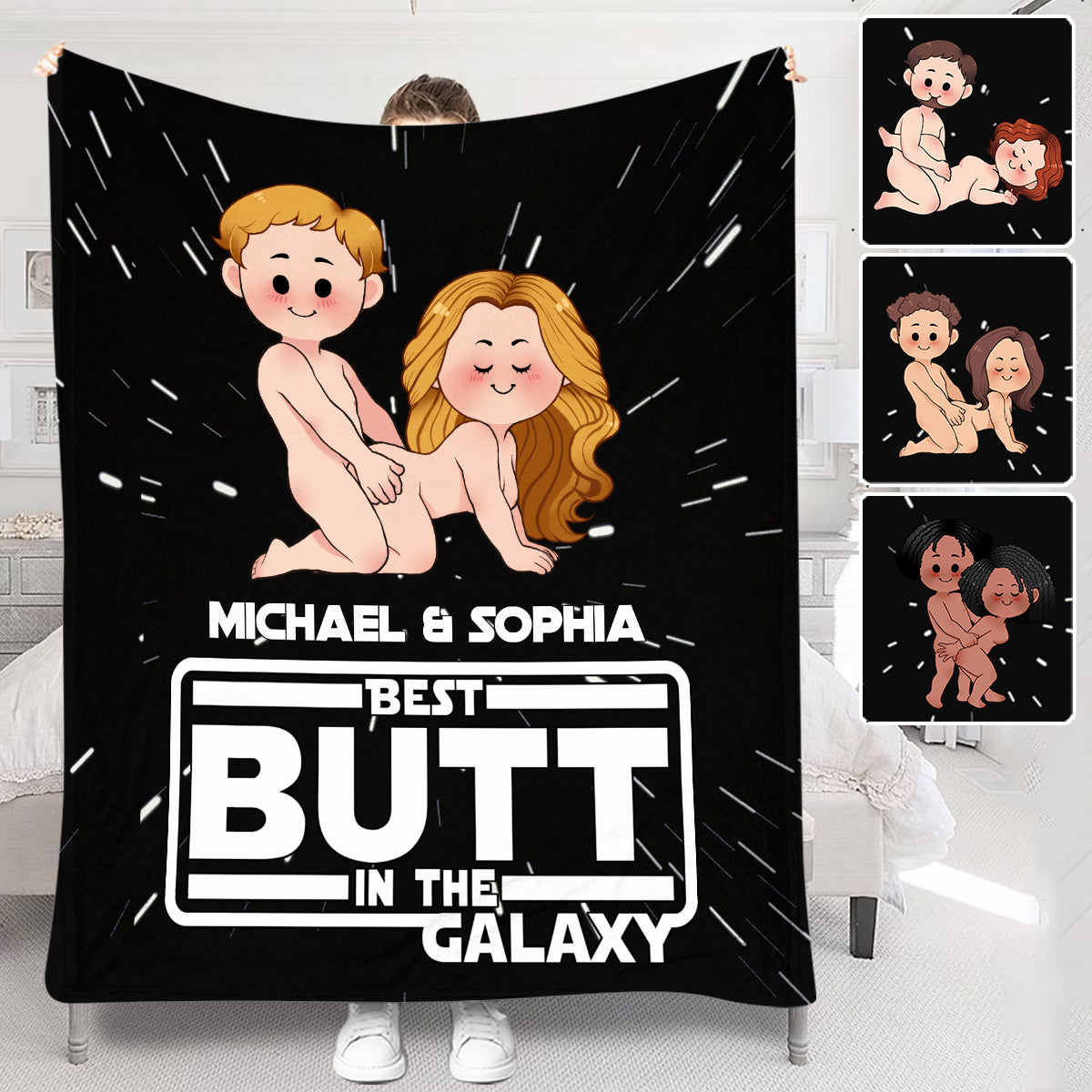 Personalized Best Butt in the Galaxy Blanket for Couples
