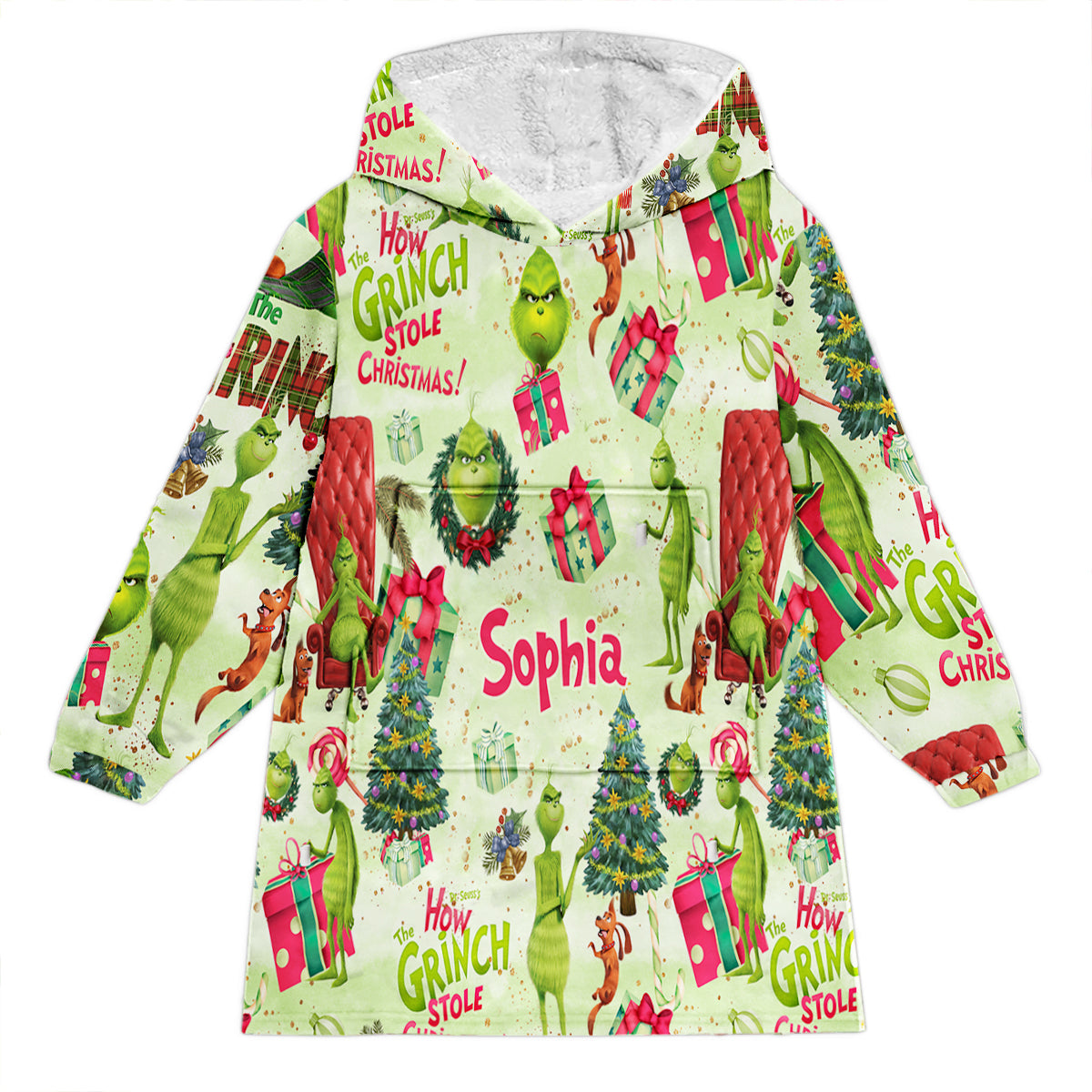 Personalized How the Grinch Stole Christmas Blanket Hoodie for Kids