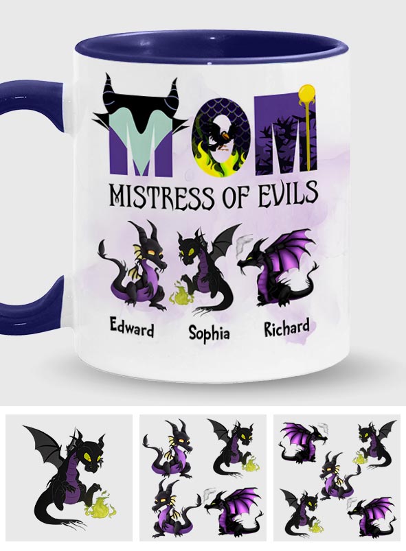 Personalized Two-Tone Accent Mug with 'Mistress of Evils' Design for Mom