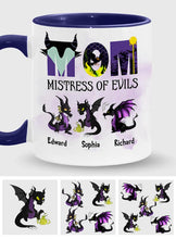 Load image into Gallery viewer, Personalized Two-Tone Accent Mug with 'Mistress of Evils' Design for Mom
