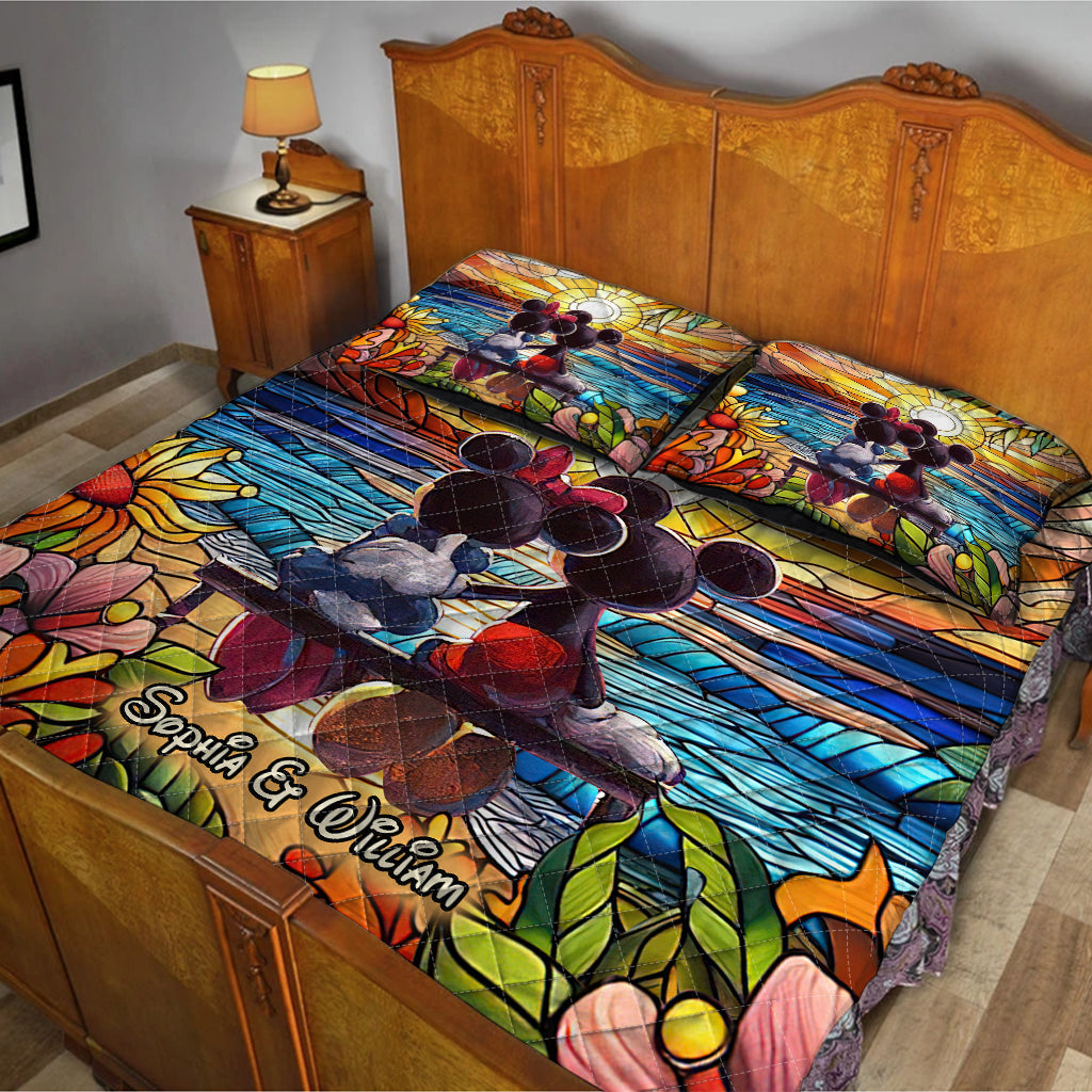 Personalized Romantic Sunset Quilt Set for Couples - Wedding, Anniversary Gift