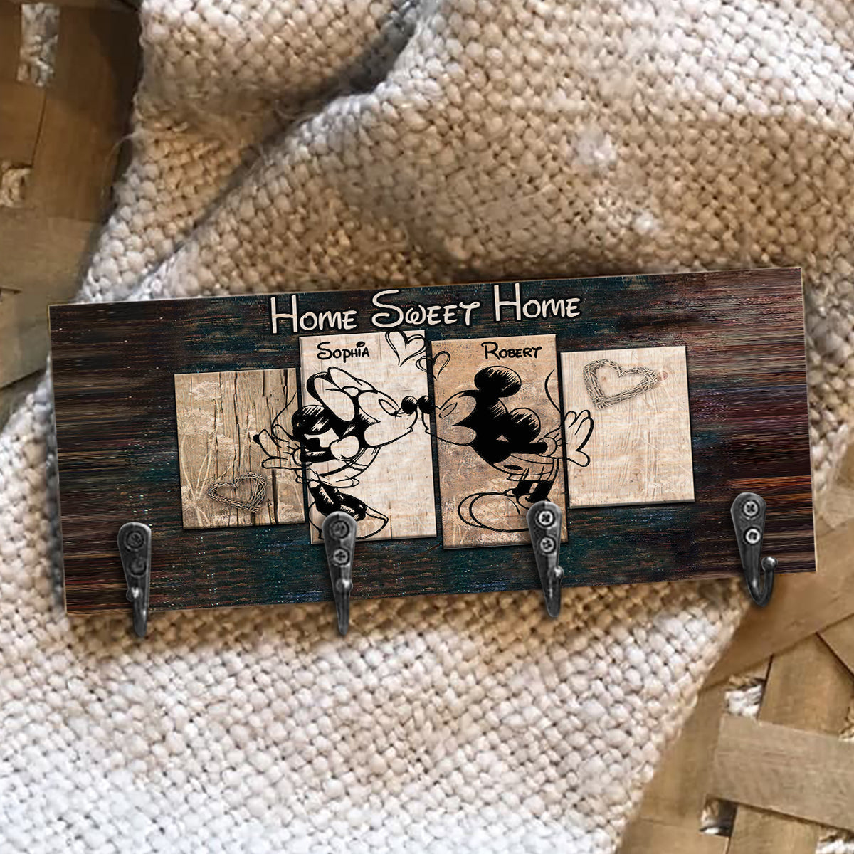 Personalized Home Sweet Home Key Rack Custom Name Gift