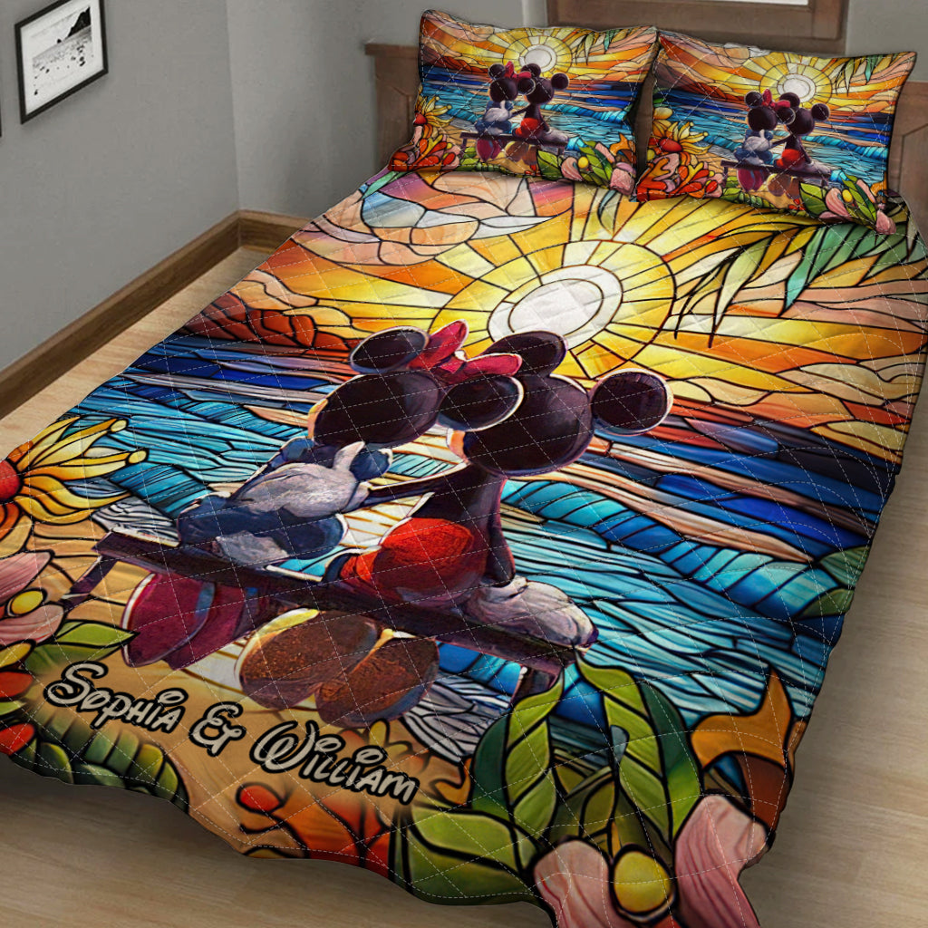 Personalized Romantic Sunset Quilt Set for Couples - Wedding, Anniversary Gift