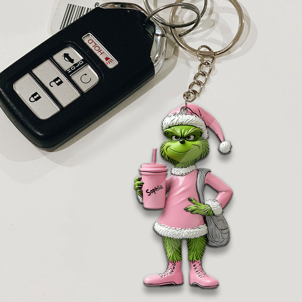 Personalized Grinch Keychain Custom Name Gift for Christmas