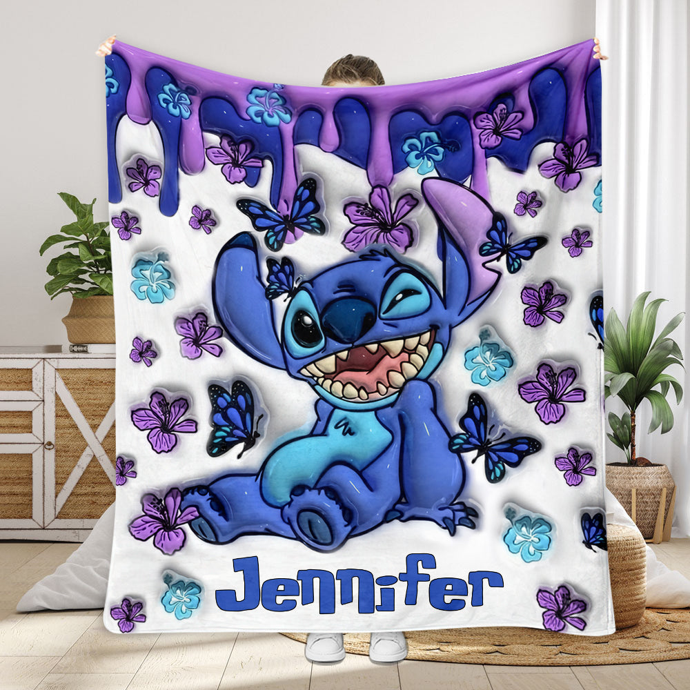 Personalized Purple Ohana Blanket Custom Name Gift for Kids