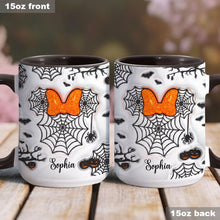 Load image into Gallery viewer, Personalized Halloween Accent Mug with Spider Webs &amp; Name
