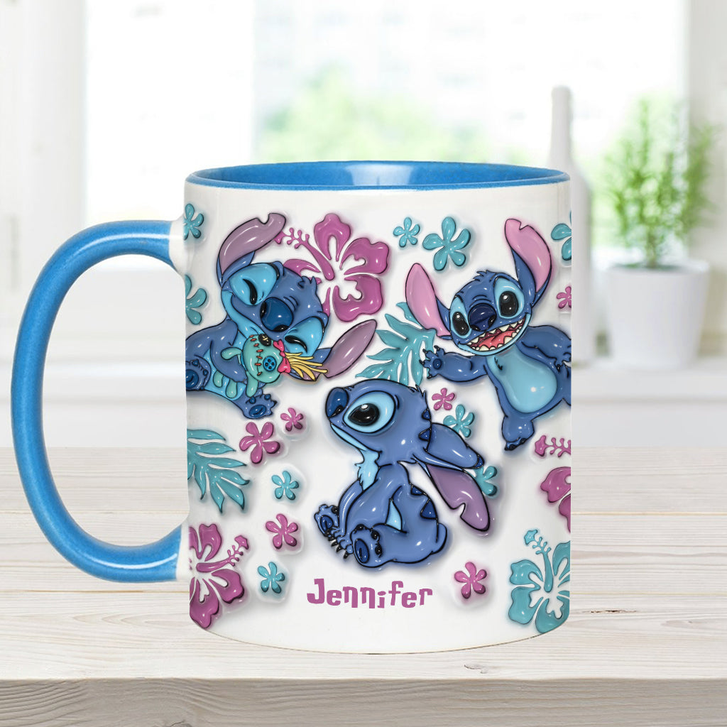 Personalized Accent Mug with Blue Rim Cute Character Design Gift for Mom