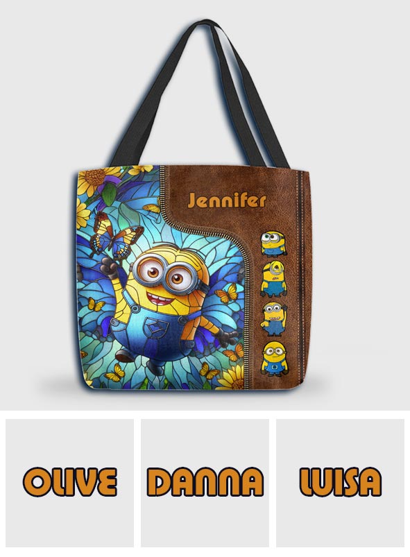 Personalized Stained Glass Minion Tote Bag Custom Name Gift