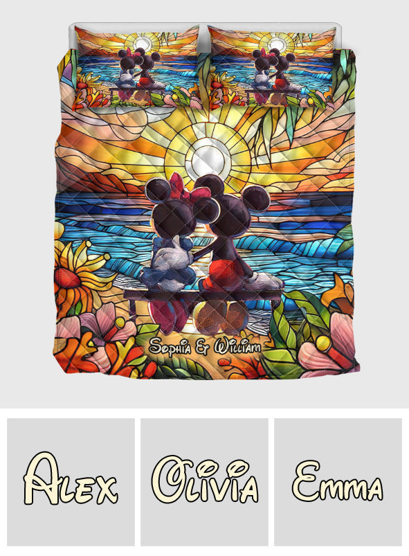 Personalized Romantic Sunset Quilt Set for Couples - Wedding, Anniversary Gift